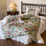 Load image into Gallery viewer, French retro style cotton bed four-piece set of 100 pure cotton Korean lotus leaf edge quilt cover princess romantic bed skirt 4