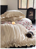 Load image into Gallery viewer, Serafina  French Romantic Jacquard Cotton Abraded Four-piece Cotton Pleated Lace Princess Quilt Cover Bedding