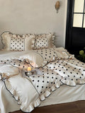 Load image into Gallery viewer, French romantic lace pure cotton long-staple cotton four-piece set polka dot printing lotus leaf lace quilt cover cotton bedding