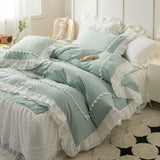 Load image into Gallery viewer, ins blue cotton washed cotton four-piece set fairy padded lace bed skirt French ruffle edge pure cotton quilt cover 4