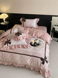 Load image into Gallery viewer, French girl heart 100 pcs satin long-staple cotton four-piece set cotton pure cotton bow princess style bed sheet quilt cover 4