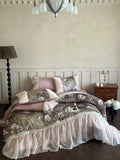 Load image into Gallery viewer, French romantic cotton polished bed four-piece set retro style autumn and winter digital printing chiffon lace quilt cover bed sheet