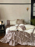 Load image into Gallery viewer, French princess wind washed cotton bed skirt four-piece romantic bow quilt cover pure cotton girl heart bedding