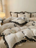 Load image into Gallery viewer, Winter Romantic Carved Milk Fleece Four-piece French Double-sided Fleece Thickened Quilt Cover Sheet Warm Fleece Bedding