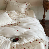 Load image into Gallery viewer, French Sweet Cream Wind Tencel Four-piece Rose Embroidered Quilt Cover Summer Cool Ice Silky Sheet Bedding