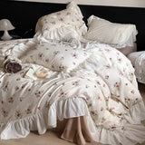Load image into Gallery viewer, French princess style retro rose cotton print girl bed four-piece cotton lotus leaf lace quilt cover sheets