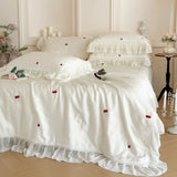 Load image into Gallery viewer, French sweet wind Tencel summer cool quilt bed cover four-piece summer washed ice silk girl lace thin quilt
