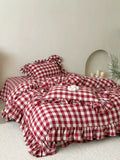Load image into Gallery viewer, French retro girl heart red plaid pure cotton four-piece set cotton yarn-dyed double-layer yarn quilt cover soft bedding