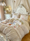 Load image into Gallery viewer, Winter cute girl milk fleece thickened four-piece set pleated lace fleece coral fleece quilt cover princess windbed skirt