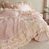 Load image into Gallery viewer, French romantic girl heart long-staple cotton four-piece set butterfly lace lace quilt cover princess style pure cotton bed skirt bedding