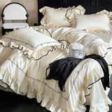 Load image into Gallery viewer, Summer light luxury premium cream wind Tencel cool feeling four-piece French embroidery silky sleeping quilt cover bedding