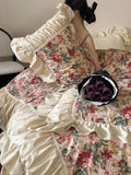 Load image into Gallery viewer, French retro flower cotton lace lace satin abraded four-piece set bedding pure cotton bed sheet bed skirt