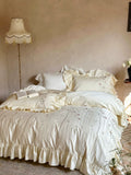 Load image into Gallery viewer, French romantic lotus leaf edge embroidery flower pure cotton four-piece set girl bed sheet quilt cover satin bedding