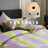 Load image into Gallery viewer, FANTASIA Collection Dream Planet [Grape Hyacinth] Niche Purple and Green Stripe Four-piece Knitted Cotton Sheet