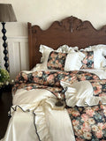 Load image into Gallery viewer, French oil painting retro style 100S long-staple cotton four-piece flower printing pure cotton ruffle edge quilt cover bedding