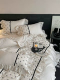 Load image into Gallery viewer, French premium pure cotton satin long-staple cotton four-piece set rose jacquard chiffon lace quilt set cotton bedding