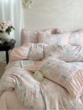 Load image into Gallery viewer, Vintage French princess style cotton sanded bed four-piece set butterfly flower lace quilt cover pure cotton sheets