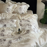 Load image into Gallery viewer, Lan Xu Home Textiles French Romantic Princess Wind Long Staple Cotton Four-piece Rose Quilt Cover Pink Girl's Heart Bedding