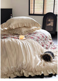 Load image into Gallery viewer, Serafina  French Romantic Jacquard Cotton Abraded Four-piece Cotton Pleated Lace Princess Quilt Cover Bedding