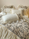 Load image into Gallery viewer, French milk fleece bed four-piece princess style pastoral flower pleated lace coral fleece quilt cover fairy bed cover