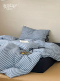 Load image into Gallery viewer, FANTASIA set dream planet, apartment university style, Nordic Bauhaus retro blue striped cotton four-piece cotton sheets