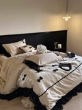 Load image into Gallery viewer, French romantic princess style three-dimensional bow cotton long-staple cotton four-piece set pure cotton satin girl lace quilt cover