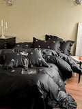 Load image into Gallery viewer, French romantic cotton long-staple cotton black four-piece cotton bed sheet flower embroidery lace quilt cover bedding