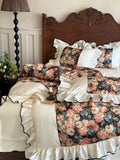 Load image into Gallery viewer, French oil painting retro style 100S long-staple cotton four-piece flower printing pure cotton ruffle edge quilt cover bedding
