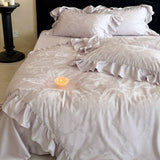 Load image into Gallery viewer, French romantic tencel cotton four-piece set relief jacquard satin lotus leaf edge quilt cover girl heart spring and summer bed sheet bedding
