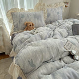 Load image into Gallery viewer, French butterfly carved milk fleece four-piece set winter girl coral fleece double-sided fleece quilt cover fleece bed skirt bed sheet