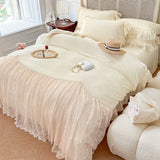 Load image into Gallery viewer, French lace edge thickened milk fleece four-piece set bow princess wind coral fleece quilt cover high-end bedding