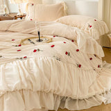 Load image into Gallery viewer, Winter Princess Wind Thickened Milk Fleece Bed Four-piece Warm Coral Fleece Sheet French Romantic Rose Quilt Cover