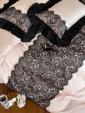 Load image into Gallery viewer, French girl pure cotton satin four-piece set cotton black lace long-staple cotton mattress sheets bedding