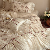 Load image into Gallery viewer, Lanxu Home Textiles French Retro Cotton and Linen Four-piece Flax Blended Glazed Yarn Bow Quilt Cover Sheet Bedding