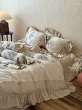 Load image into Gallery viewer, French retro printing cotton polished four-piece set autumn and winter thickened cotton lace quilt cover princess wind bedding