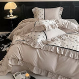 Load image into Gallery viewer, French premium pure cotton satin long-staple cotton four-piece set rose jacquard chiffon lace quilt set cotton bedding