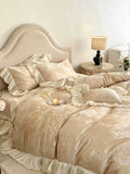 Load image into Gallery viewer, French romantic cotton long-staple cotton four-piece set rose jacquard glazed yarn lace quilt cover pure cotton fairy bed cover