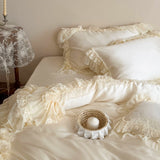 Load image into Gallery viewer, White yarn mantra  French lace princess wind tencel four-piece cake skirt quilt cover summer cool silky bedding