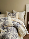 Load image into Gallery viewer, French retro cream wind cotton bed four-piece set cotton wrinkled lace double yarn soft bed sheet quilt cover 4