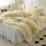 Load image into Gallery viewer, ins blue cotton washed cotton four-piece set fairy padded lace bed skirt French ruffle edge pure cotton quilt cover 4