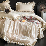 Load image into Gallery viewer, Serafina  French Romantic Jacquard Cotton Abraded Four-piece Cotton Pleated Lace Princess Quilt Cover Bedding