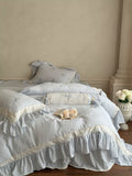 Load image into Gallery viewer, French Romantic Flower Cotton Wrinkle Yarn Four-piece Girl's Heart Rose Embroidered Lace Edge Quilt Cover Pure Cotton Bedding