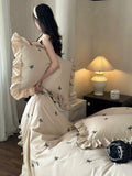 Load image into Gallery viewer, French autumn and winter thickened polished pure cotton four-piece set girl bow embroidered satin cotton warm bedding