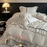 Load image into Gallery viewer, French premium pure cotton satin long-staple cotton four-piece set rose jacquard chiffon lace quilt set cotton bedding
