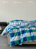 Load image into Gallery viewer, FANTASIA Collection Dream Planet [Summer Utopia] Retro Blue Plaid Cotton Four-piece Cotton Sheet