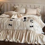 Load image into Gallery viewer, Cloud milk Fu < unk > French romantic princess cotton polished pure cotton four-piece set pure cotton niche heavy industry bed skirt quilt cover