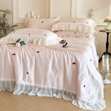 Load image into Gallery viewer, French sweet wind Tencel summer cool quilt bed cover four-piece summer washed ice silk girl lace thin quilt