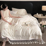 Load image into Gallery viewer, French Romantic Flower Embroidery Ultra Soft Tencel Cotton Bed Four-piece Set Lace Lace Quilt Cover Soft Naked Bedding