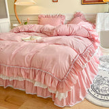 Load image into Gallery viewer, Ins fairy white 100 cotton bed four-piece set girl heart lace edge quilt cover Internet celebrity princess windbed skirt