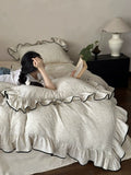 Load image into Gallery viewer, French simple cotton double-layer yarn four-piece set, black lace pure cotton quilt cover, retro niche premium bedding